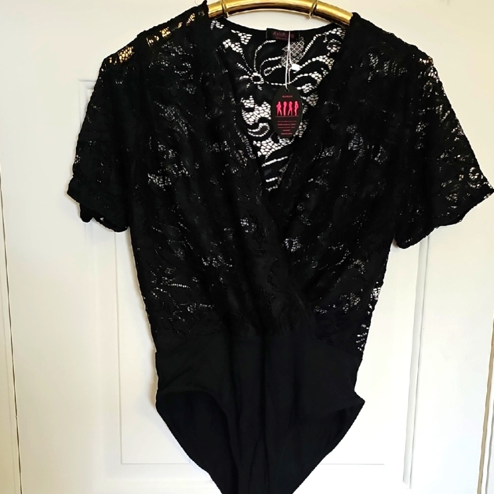 Adidlove‎ Black Lace Body Suit Top. New With Tage Size Large.